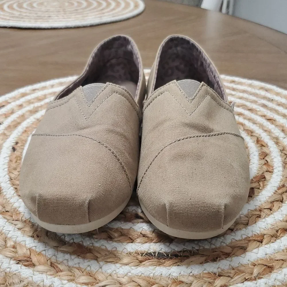 BOBS From Skechers Classic Taupe Canvas Slip On Shoes 7.5